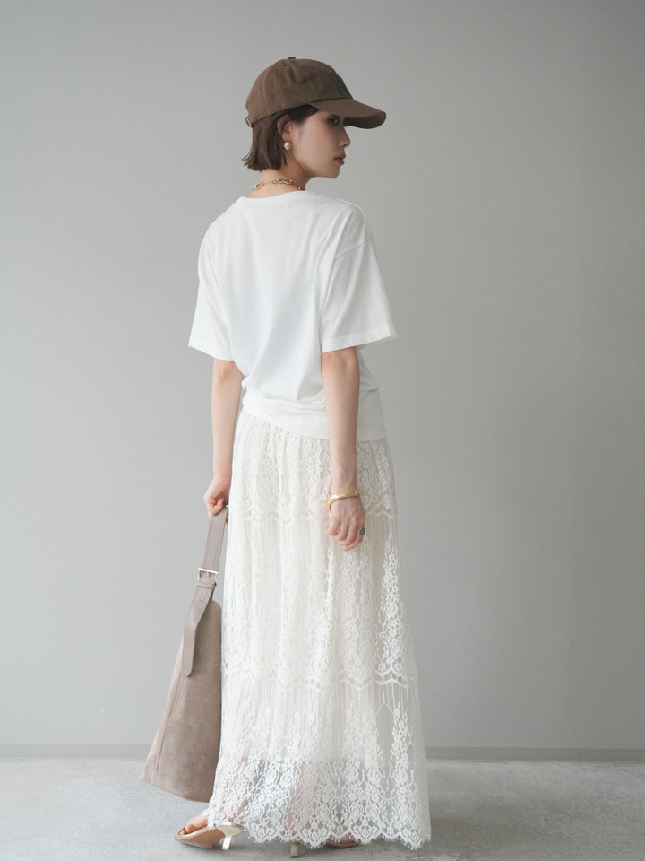 [SET]エンボスロゴTEE+裏プリーツ総レースロングスカート(2set)