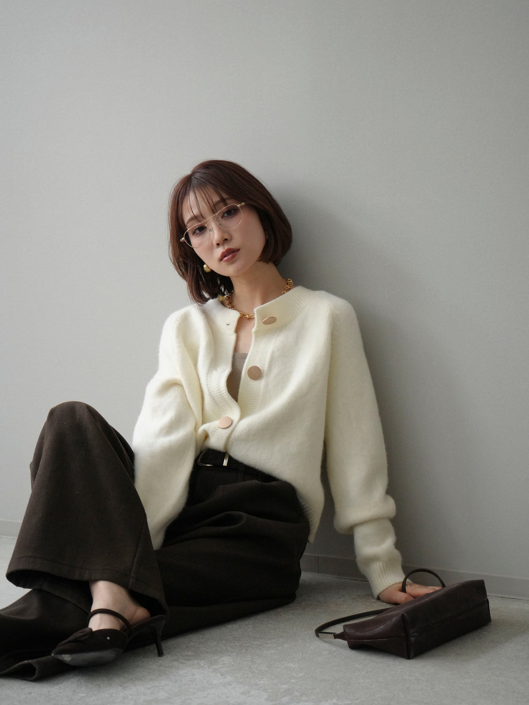 [予約]BIGボタンニットカーディガン/white