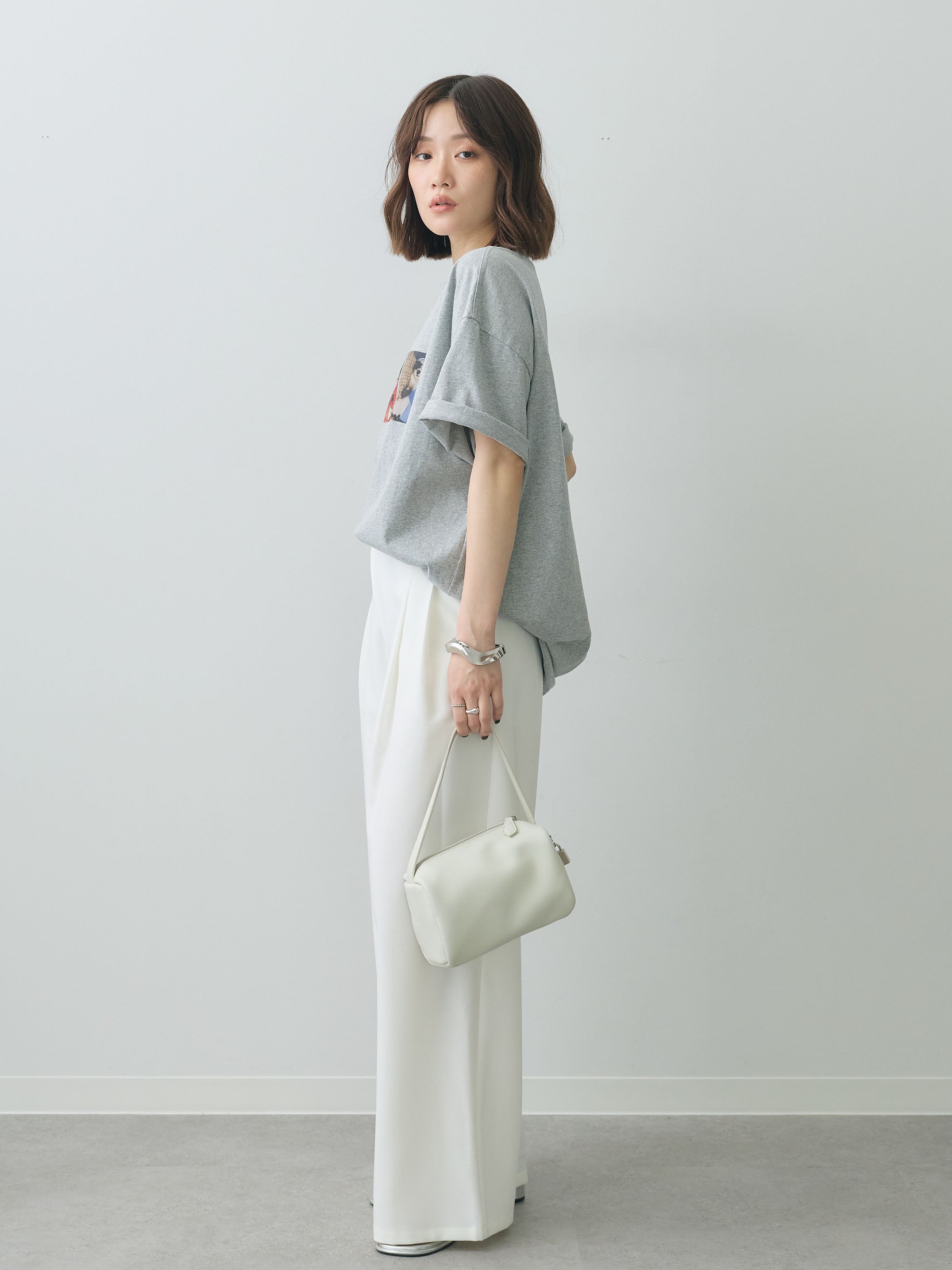 SET]スリードッグフォトボックスTEE+アシンメトリーベルトタックワイド