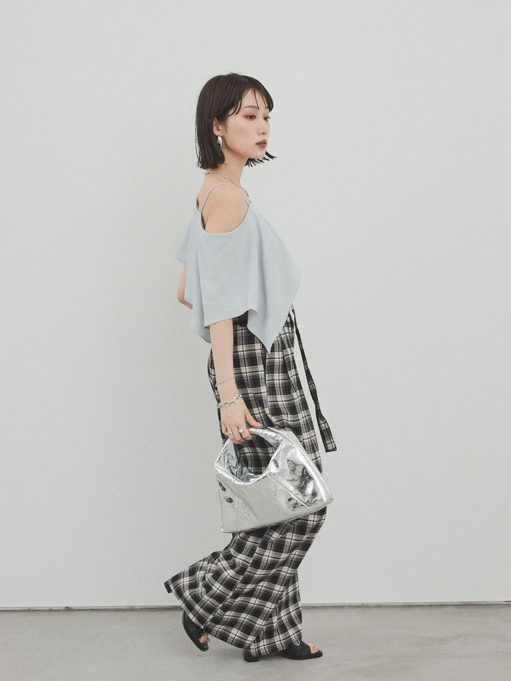 【預購】格紋寬褲/黑色