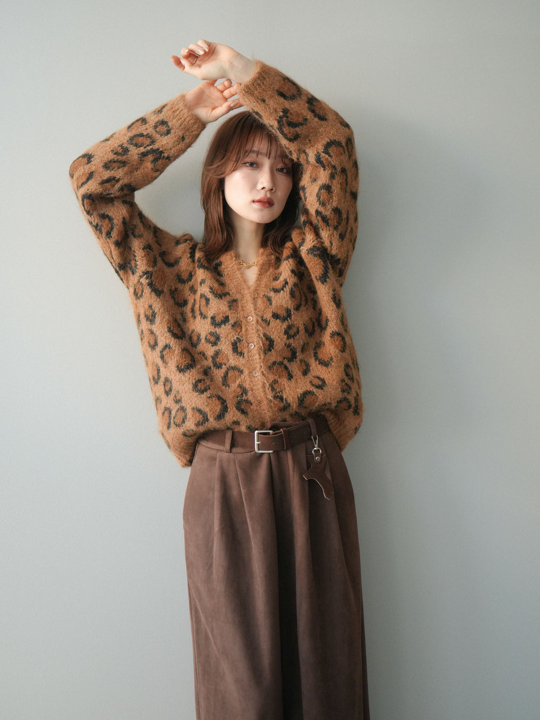 [SET]モヘアタッチレオパード柄ニットカーディガン+モヘアタッチレオパード柄ニットカーディガン(2set)