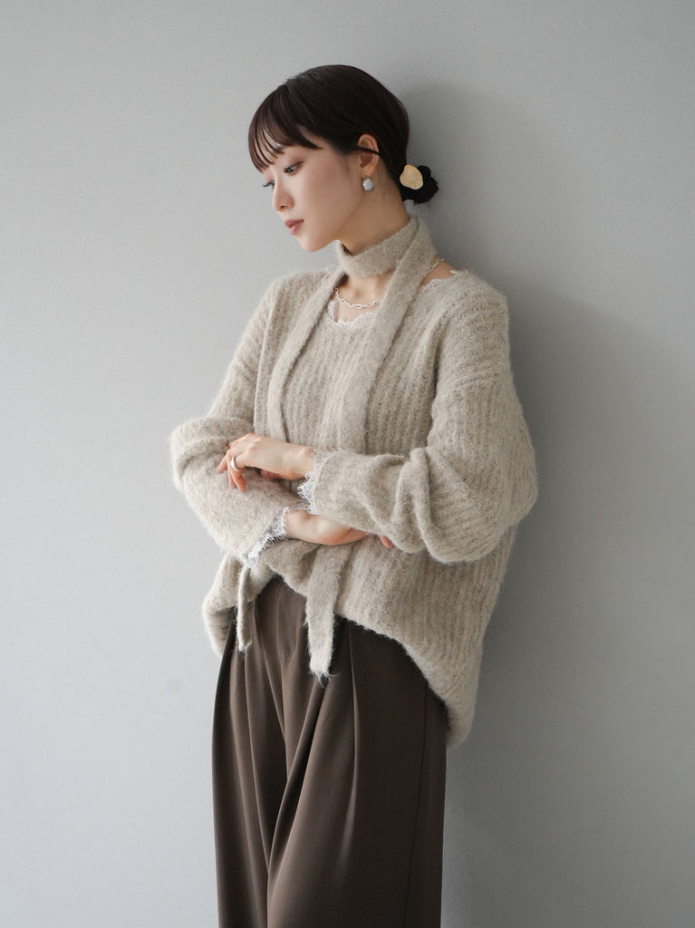 予約]レースディティールニットプルオーバー/ベージュ – Lumier