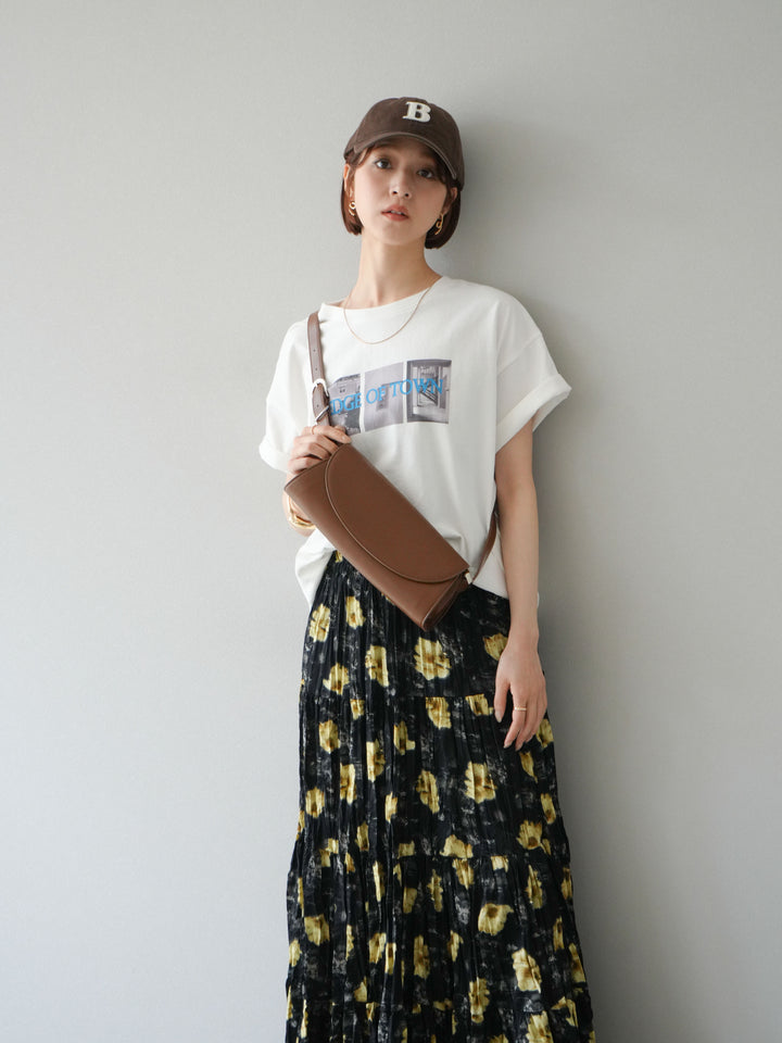 [SET]ネオンロゴコラージュフォトプリントオーバーTシャツ+フラワーワッシャーロングスカート(2set)