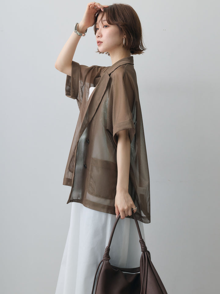 [SET]シアーレースコンビキャミワンピース+カップ付テレコリブベアキャミソール+メッシュハーフWジャケット(3set)