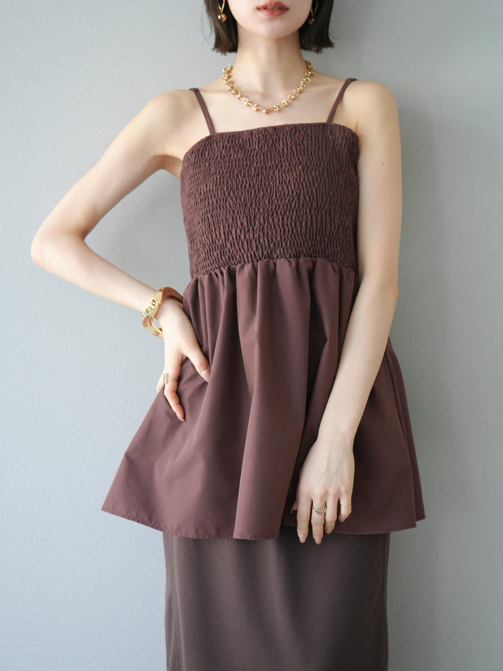 [予約]シャーリングフレアキャミプルオーバー/ブラウン