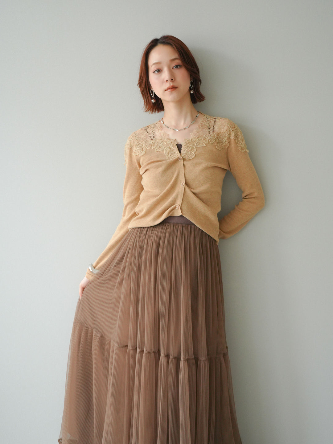 [SET]ショルダーレースニットカーディガン+ショルダーレースニットカーディガン(2set)