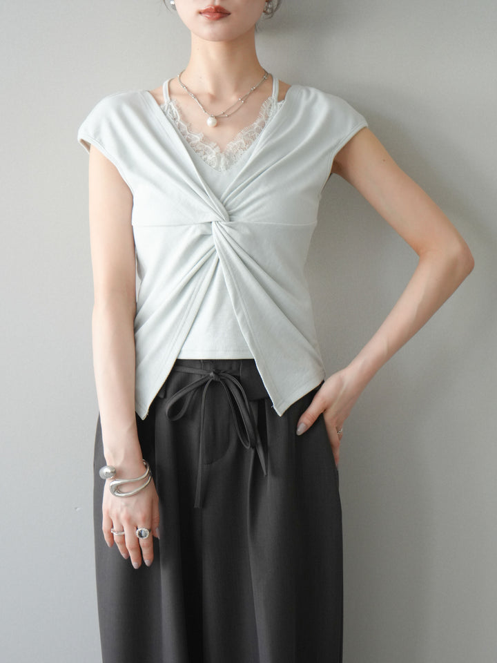 【套裝】前扭紋羅紋上衣 + 前扭紋羅紋上衣（兩件組）