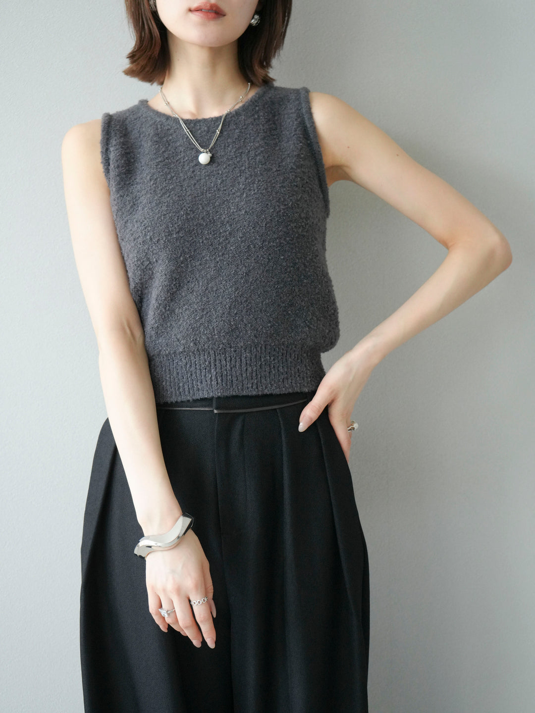 [予約]ブークレニットタンクトップ/チャコール