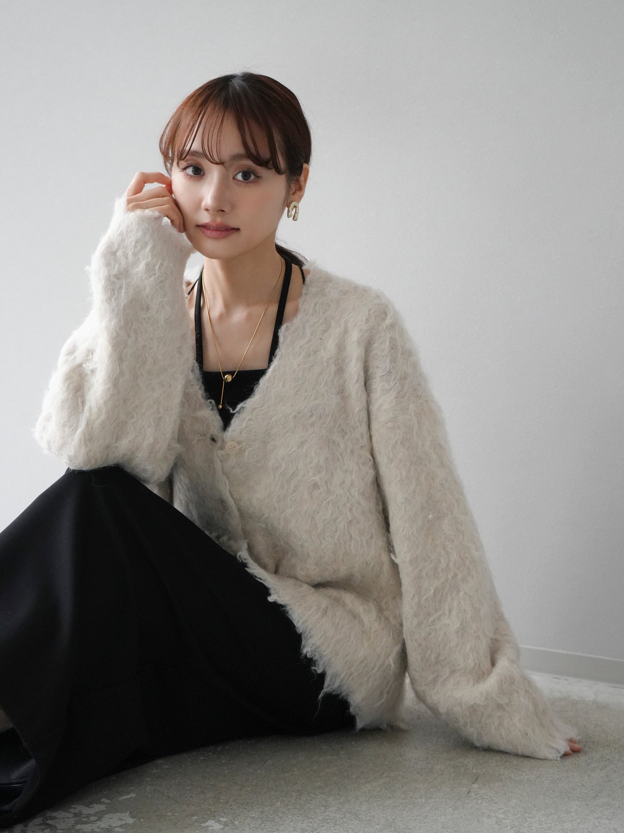 アイボリー シャギーニットカーディガン ラス RASW 2wayシャギーニットカーディガン （アイボリー