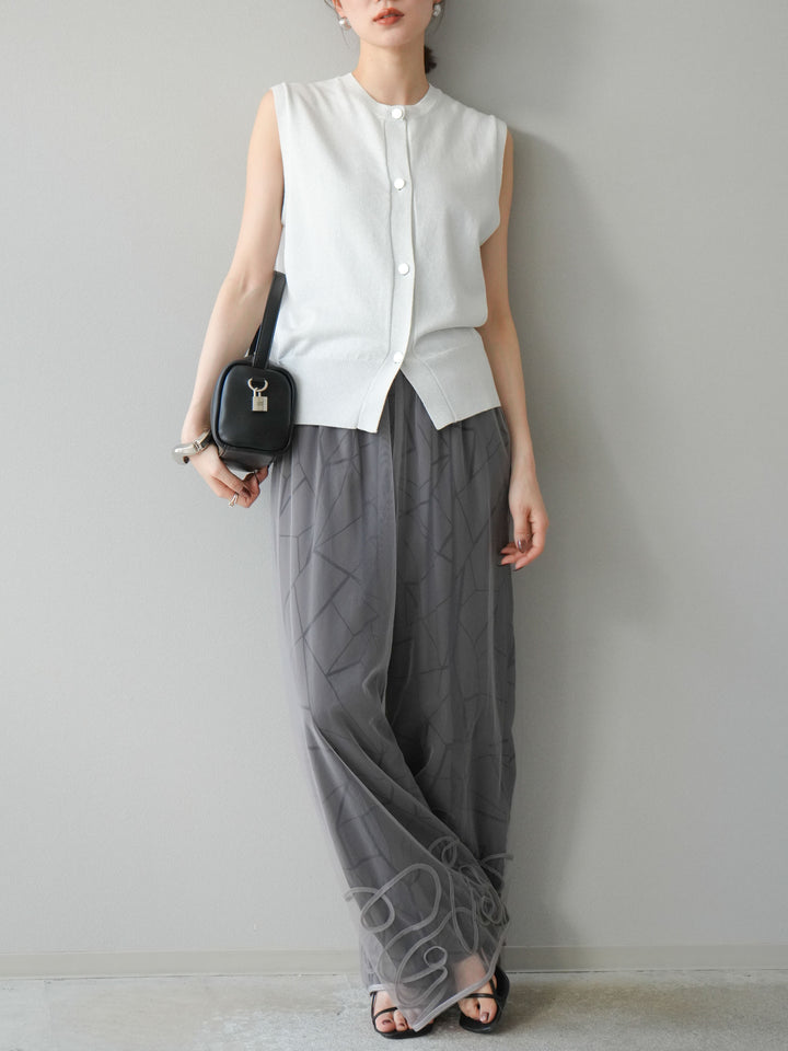 [予約]ビスコースサテンプリントタックイージーパンツ/チャコール