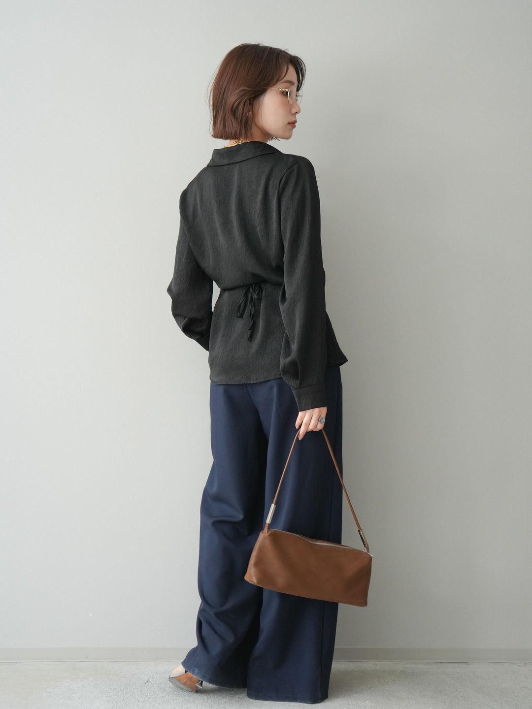 [予約]ダブルバックルベルト付ワイドパンツ/blue