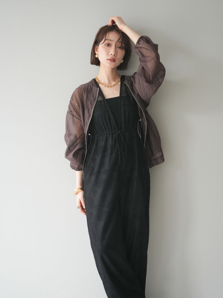 [SET]レース刺繍サロペット+ドロストシアーブルゾン(2set)