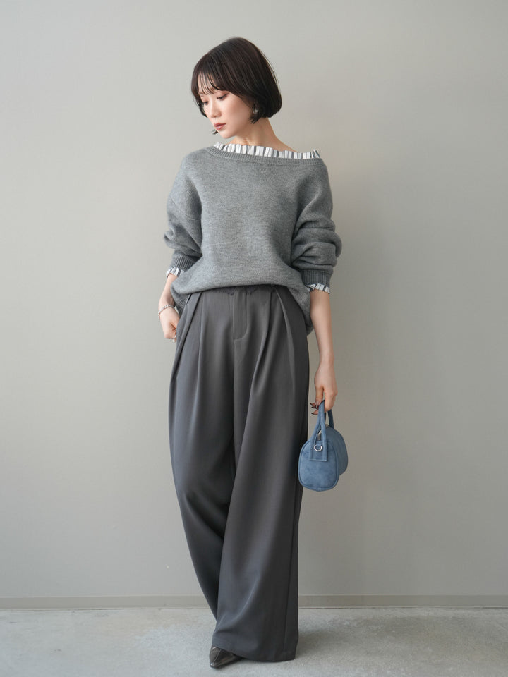 [予約]ウエストレースタックワイドパンツ/gray