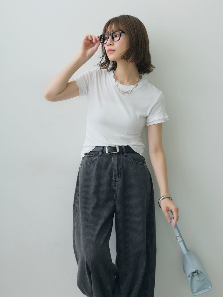 [SET]メロートリムレイヤードTEE+ニュアンスウォッシュカーブデニム(2set)