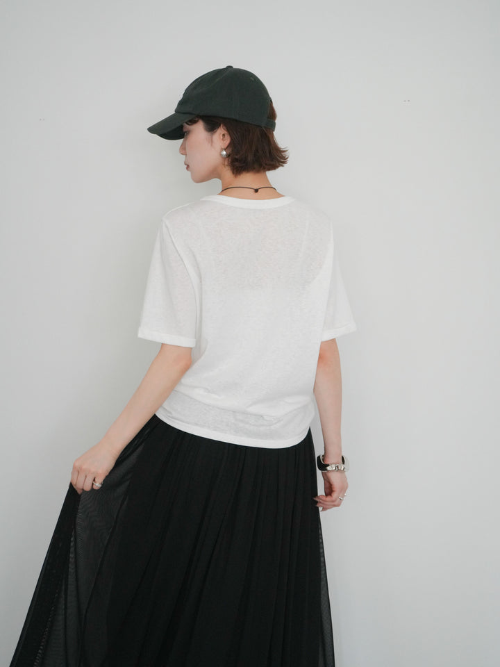 【套裝】Logo T卹配圓形項鍊+緞面滾邊薄紗喇叭裙（兩件套）