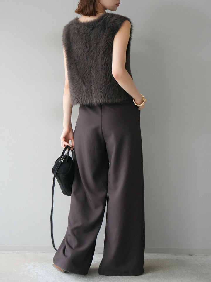 【預購】皮帶環設計寬褲/棕色