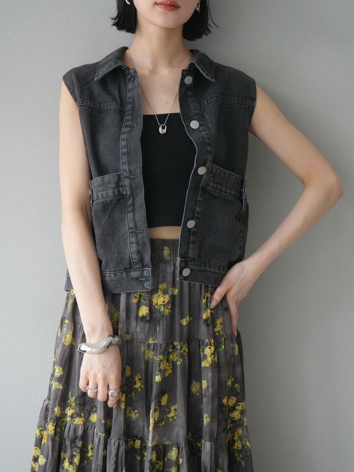 【預購】口袋設計牛仔無袖外套/黑色