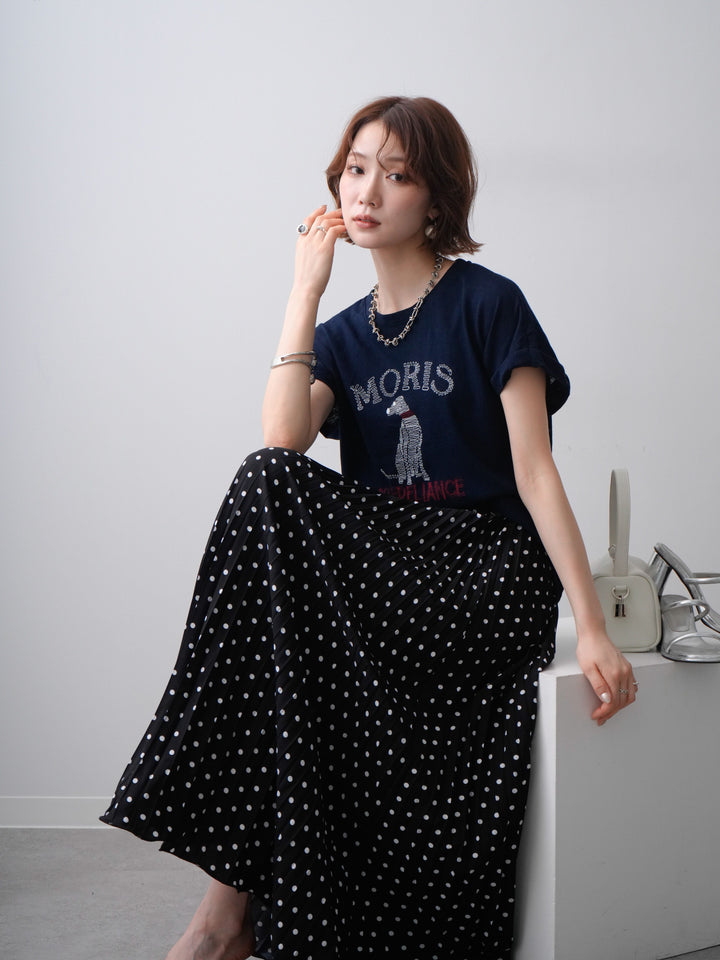 [SET]ドッグエンブロイダリーTEE+ドットアコーディオンプリーツスカート(2set)
