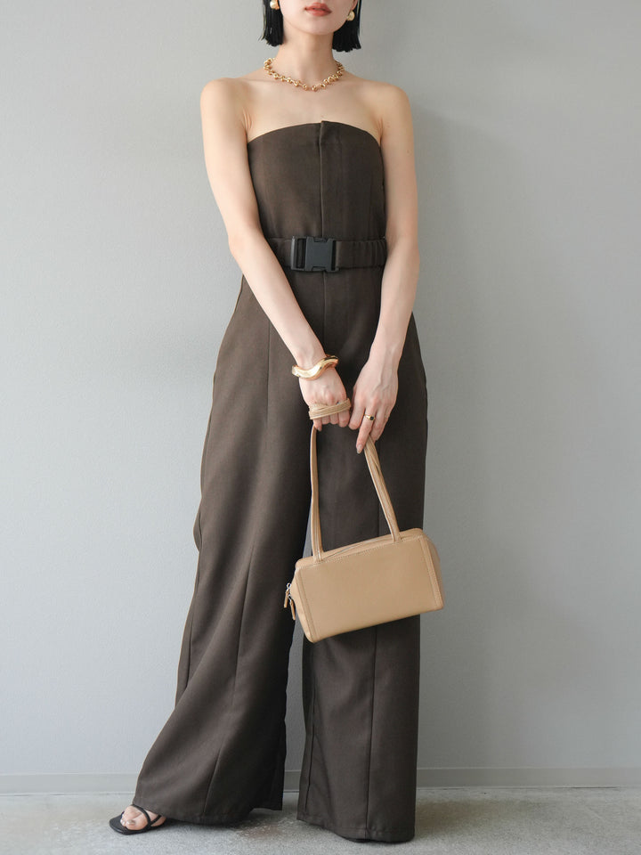 【預購】混色斜紋腰帶熊圖案工裝褲/棕色