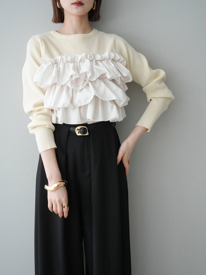 [予約]フリルビスチェドッキングスポンジニットプルオーバー/ivory