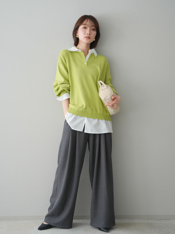 [予約]ウエストバイカラータックワイドパンツ/gray