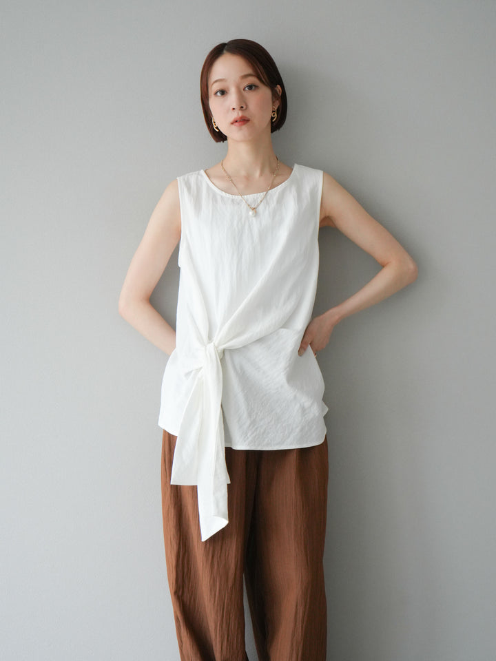 [予約]フロント巻きノースリーブブラウス/ホワイト