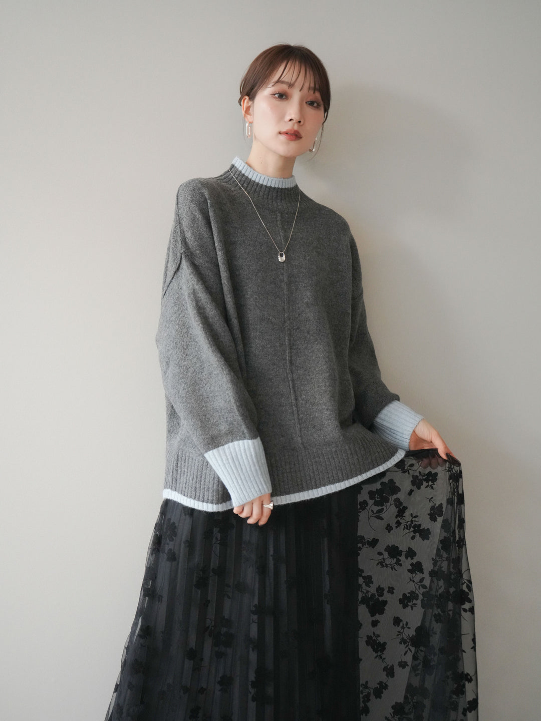 [SET]配色ハイネックニットプルオーバー+配色ハイネックニットプルオーバー(2set)