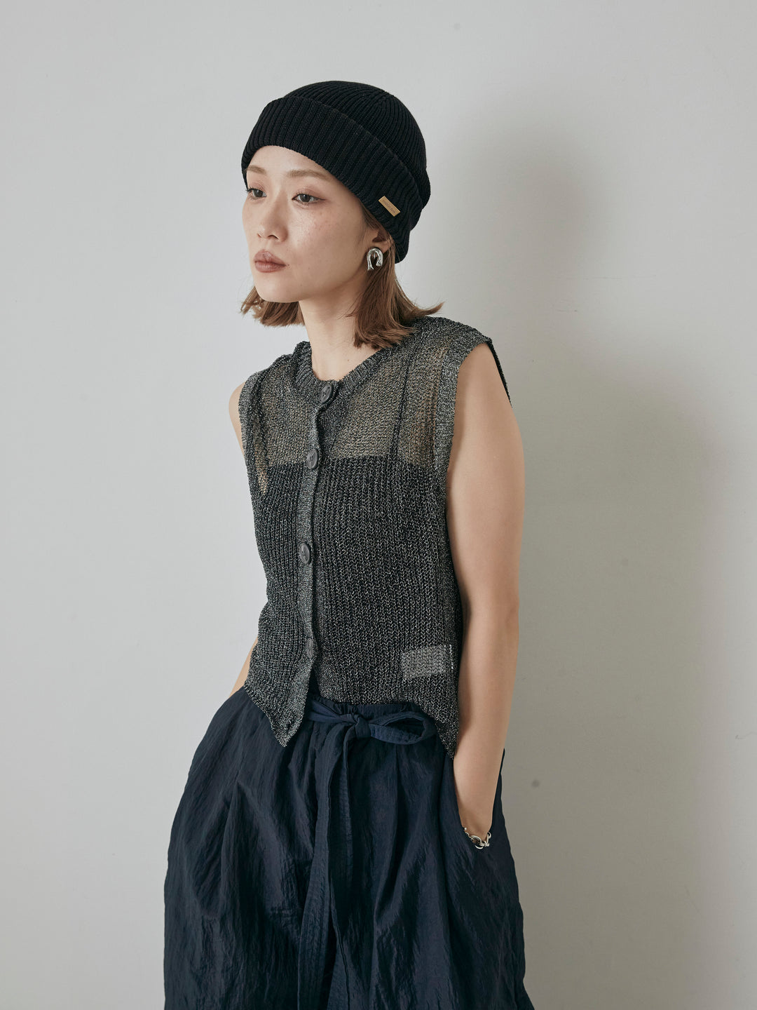 [予約]コードラメニットベスト/ブラック