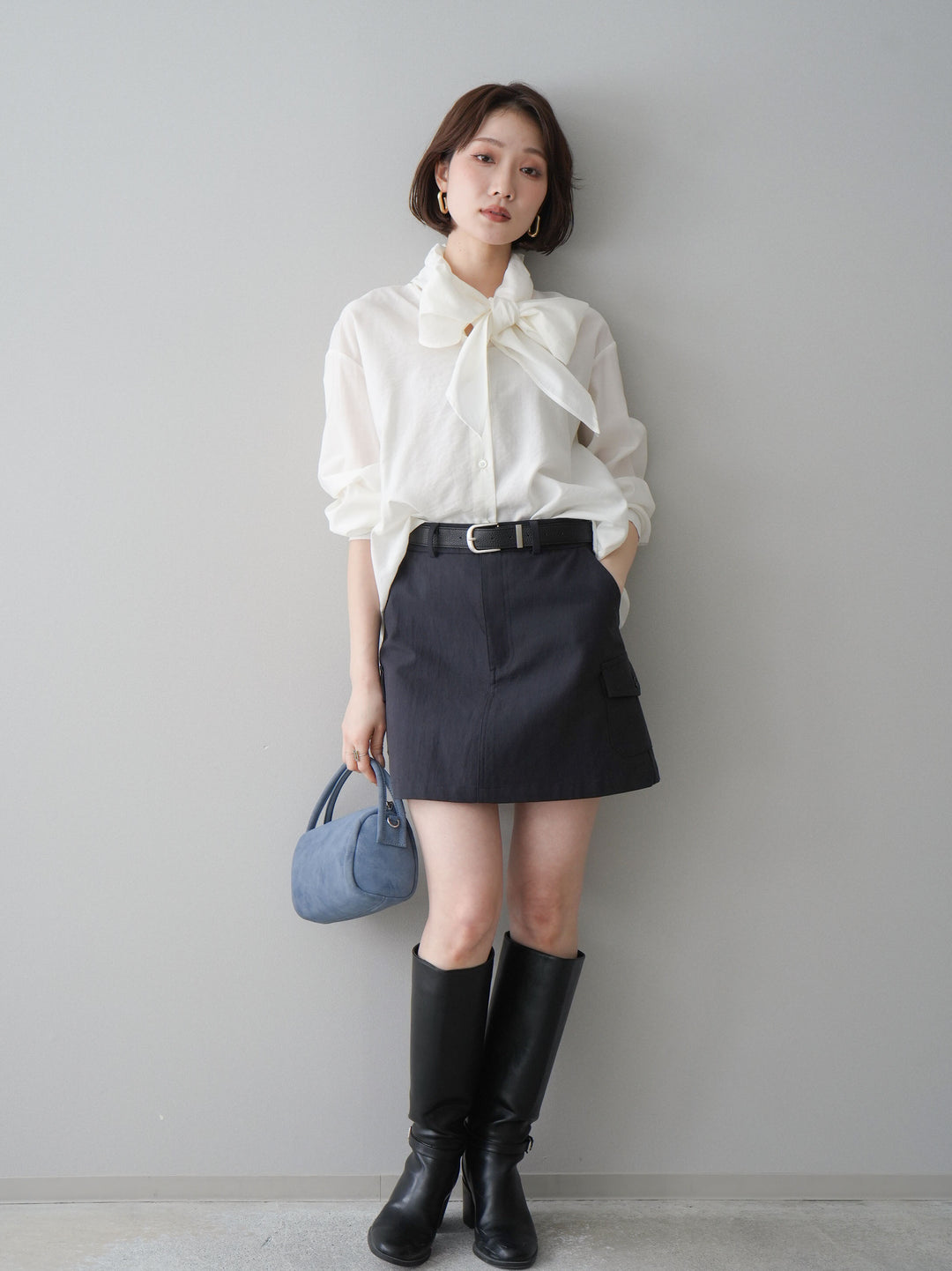 [予約]ベルト付カーゴミニスカート/black