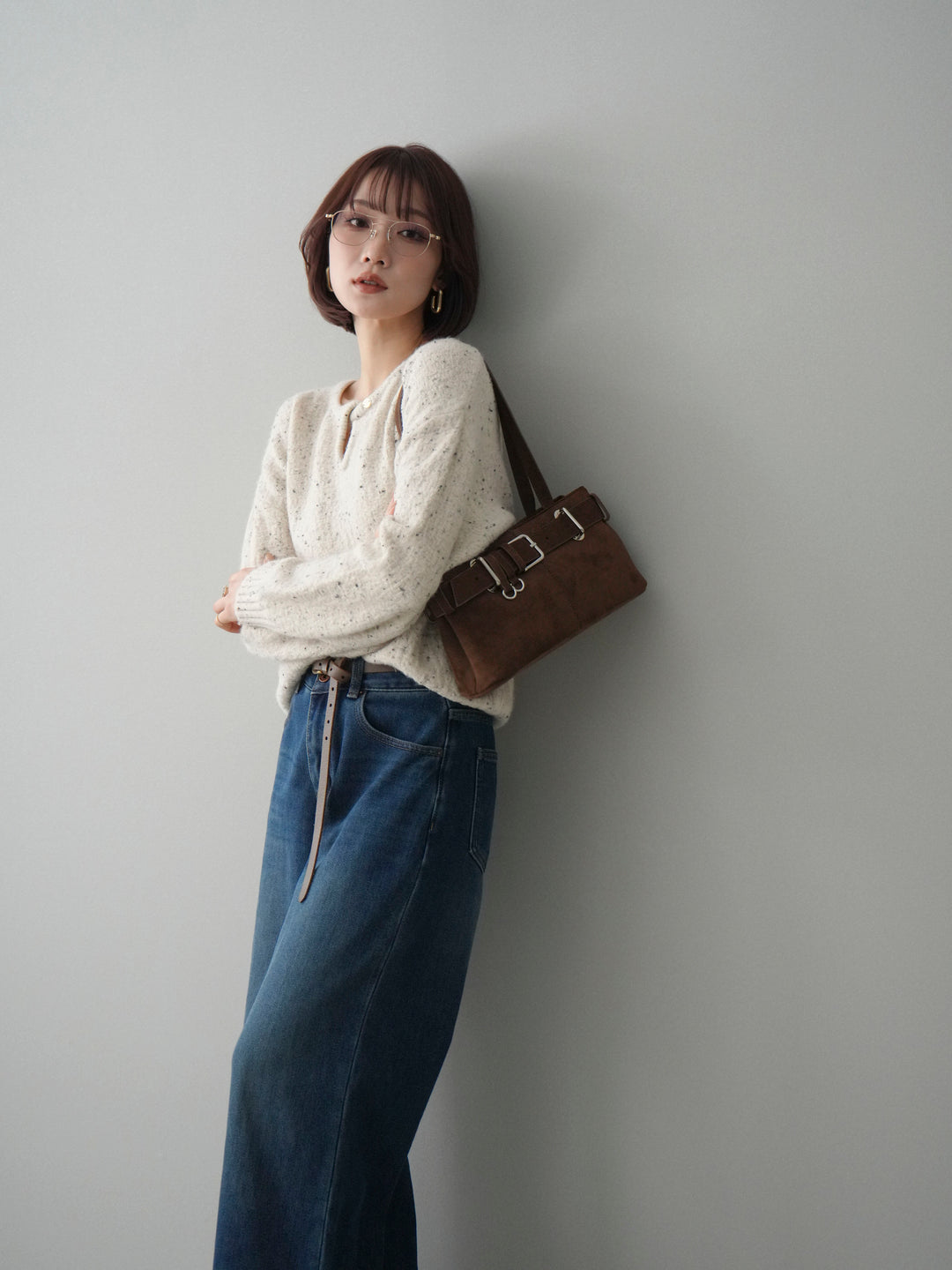 [SET]ツイストネックラメネップヤーンニットプルオーバー+選べるアクセセット(2set)