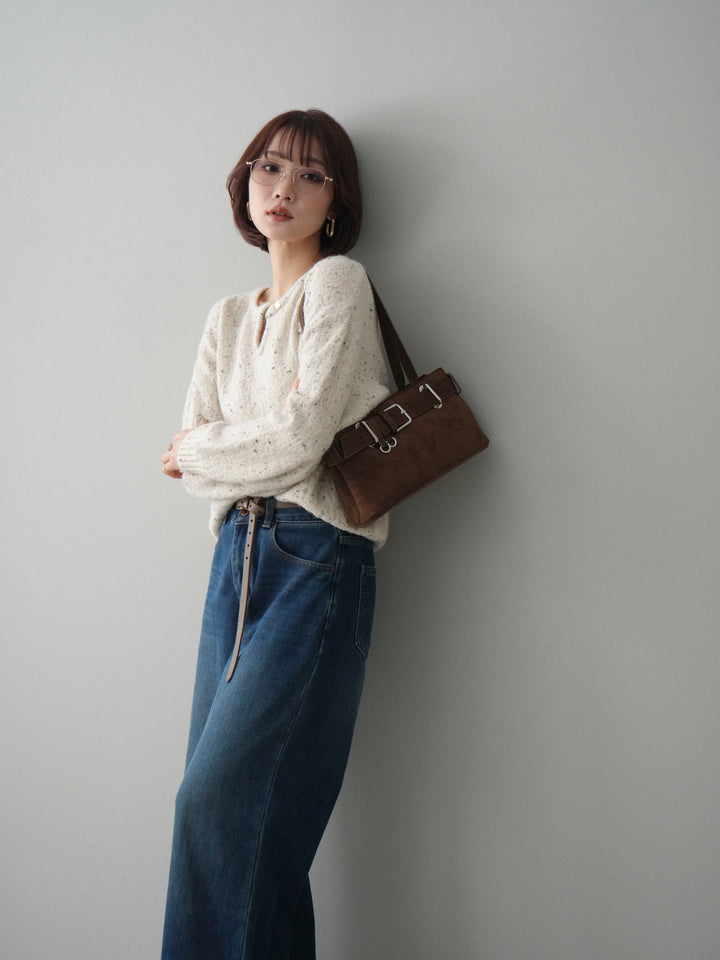 [SET]ツイストネックラメネップヤーンニットプルオーバー+選べるアクセセット(2set)