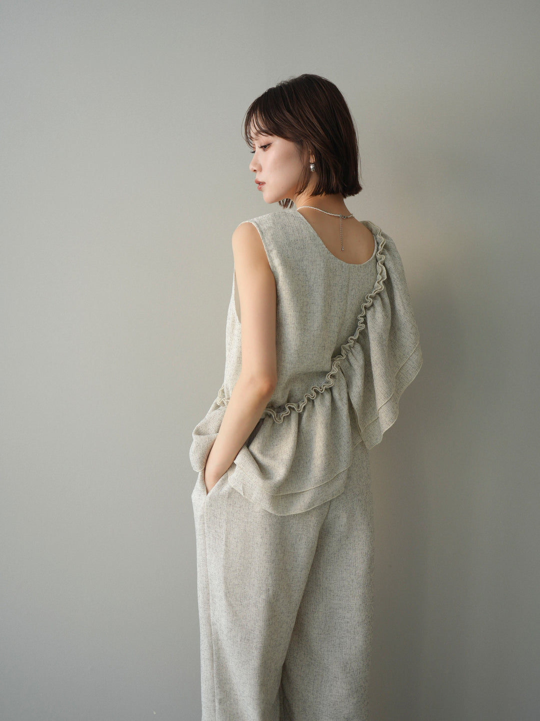 [SET]3WAYミックスツイードギャザーオールインワン+選べるアクセセット(2set)