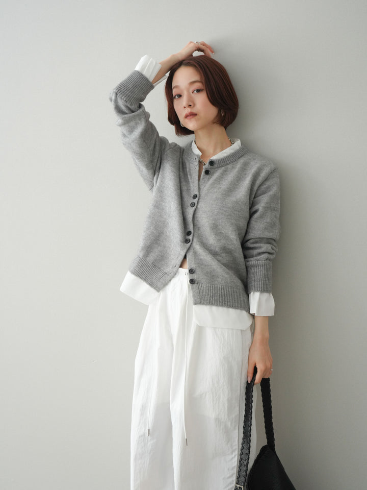 【預購】梭織布料對接針織開襟衫/淺灰色