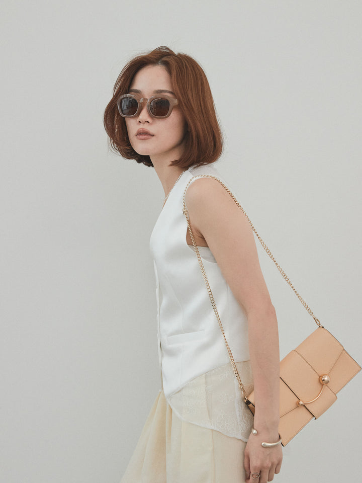 [予約]サテン×レース切替ベスト/ホワイト