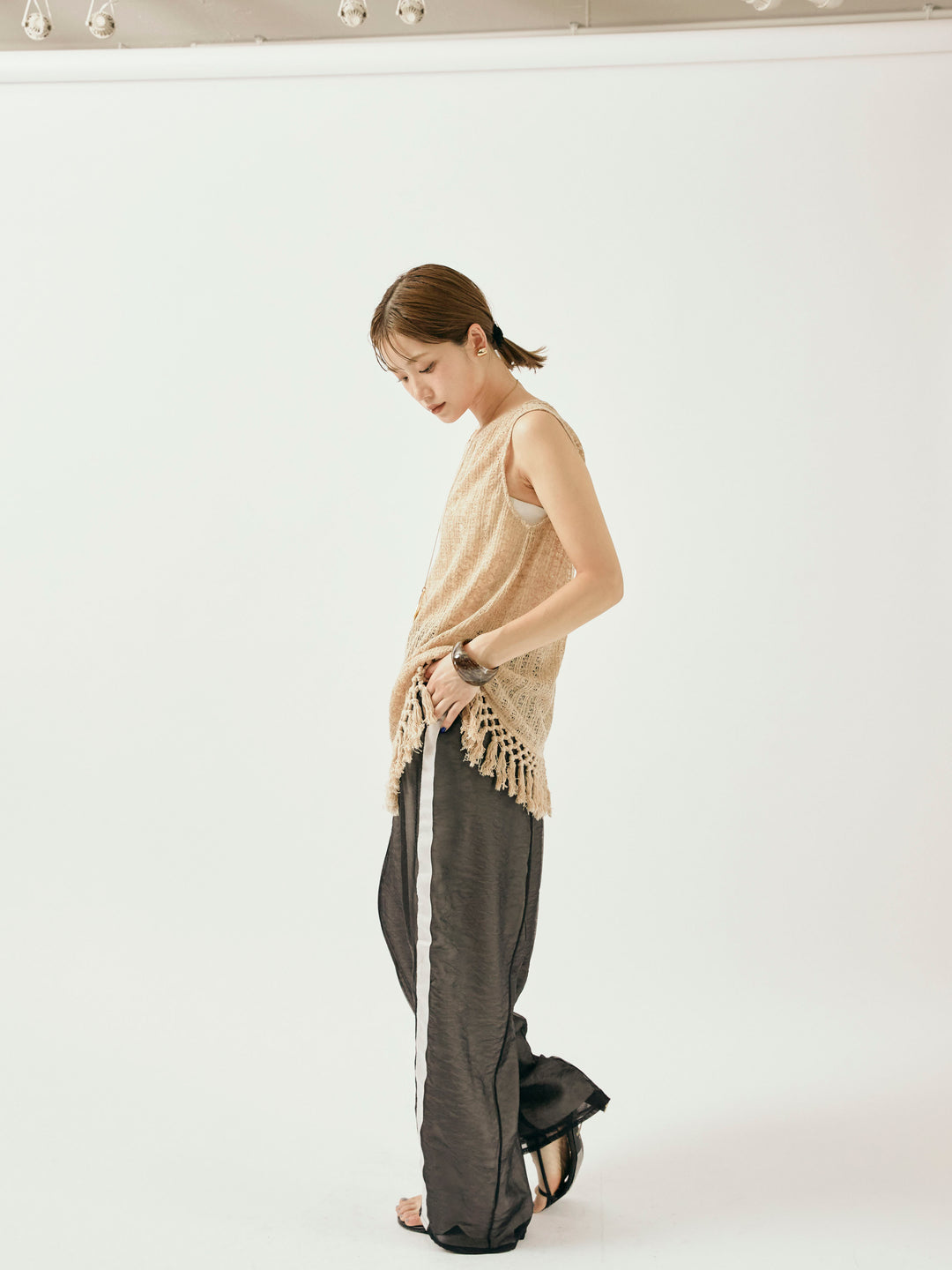 [予約]オーガンジーレイヤードサイドラインパンツ/ブラック