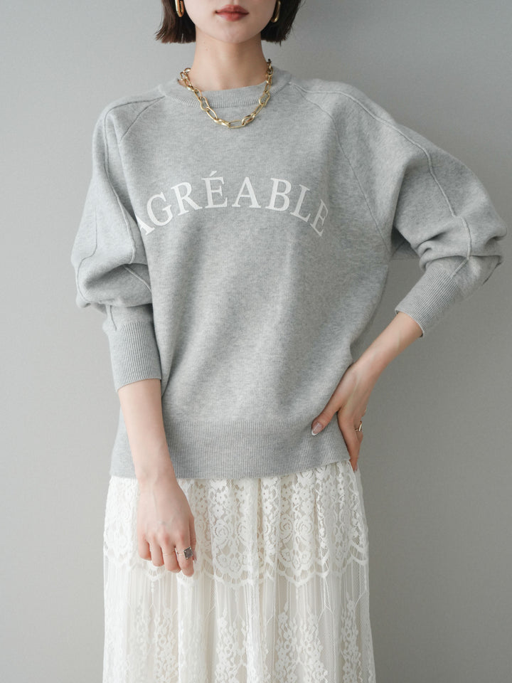 [予約]半ラバープリントロゴスウェットライクニットプルオーバー/mokugray