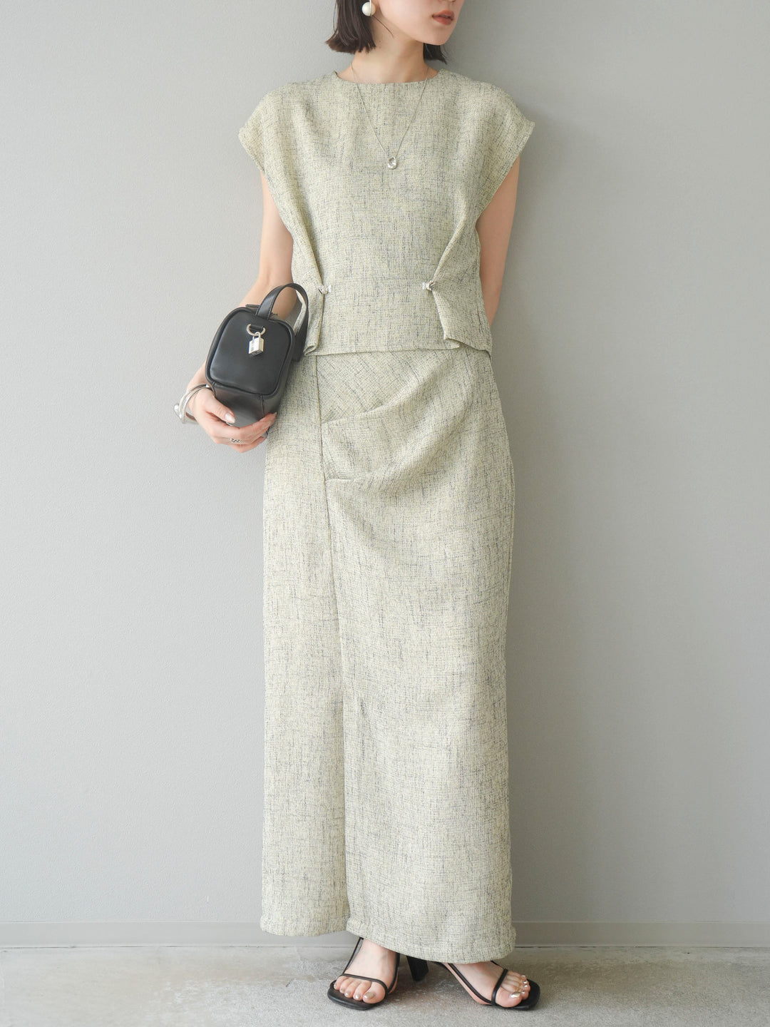 [予約]サマーツイードタックサイドスリットスカート/ベージュ