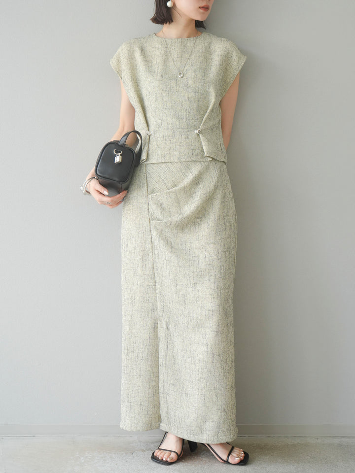 [予約]サマーツイードタックサイドスリットスカート/ベージュ