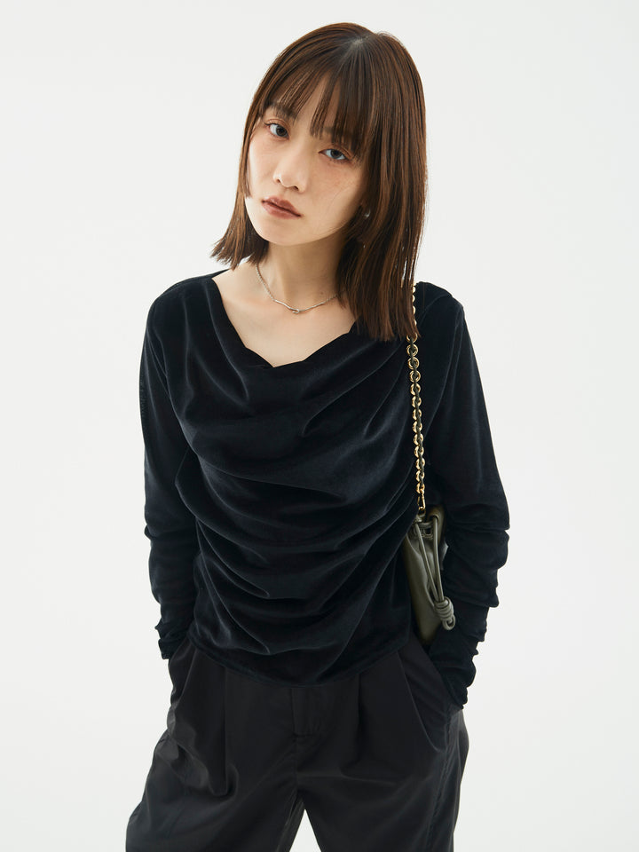 【Allure】[SET]シアーベロアタックデザイントップス+タフタワイドカーブパンツ(2set)