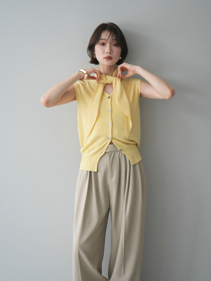 [予約]スカーフ付Vネックニットベスト/yellow