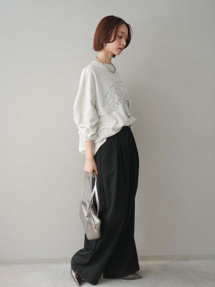 [予約]サテンベルトタックワイドパンツ/black