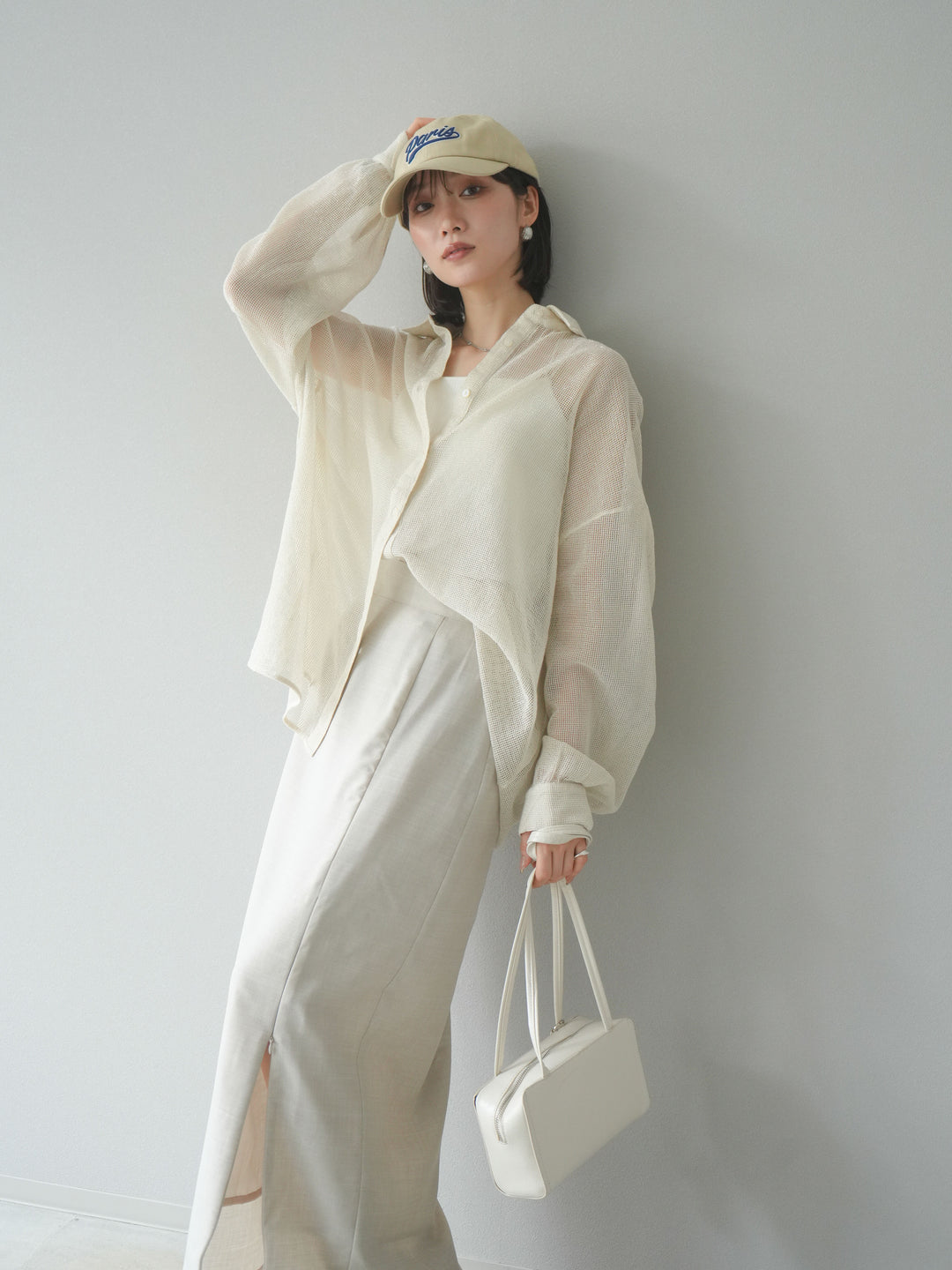 [予約]コットンラメメッシュオーバーシャツ/アイボリー