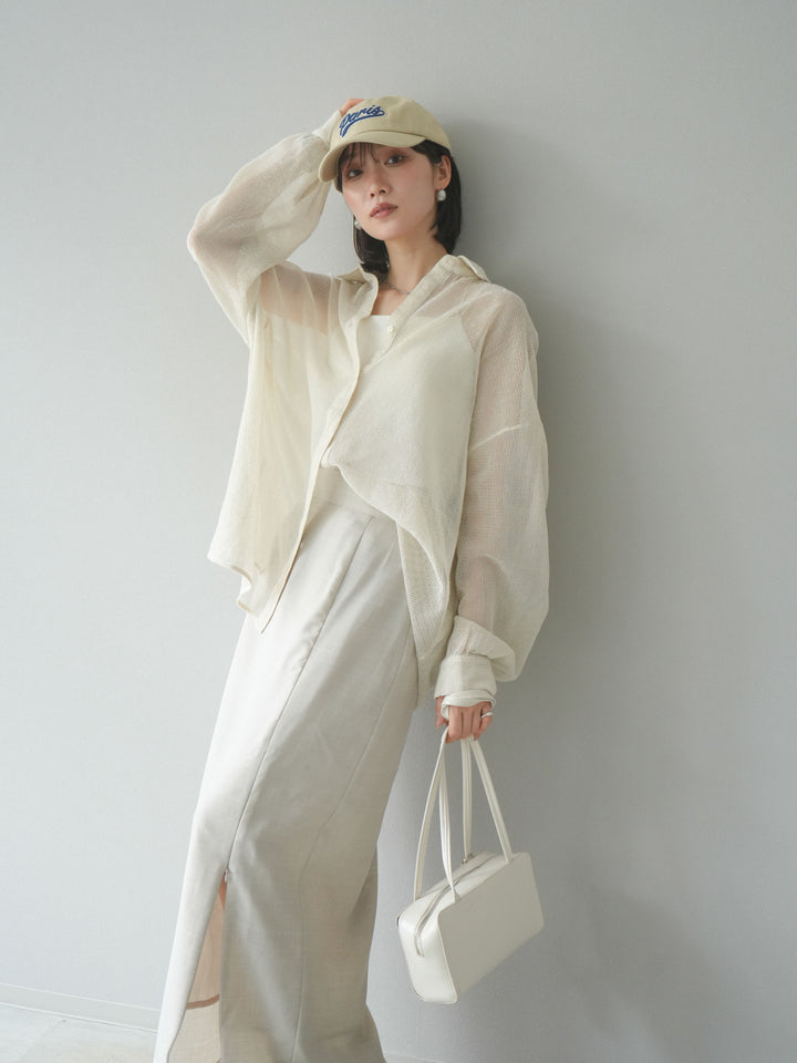 [予約]コットンラメメッシュオーバーシャツ/アイボリー