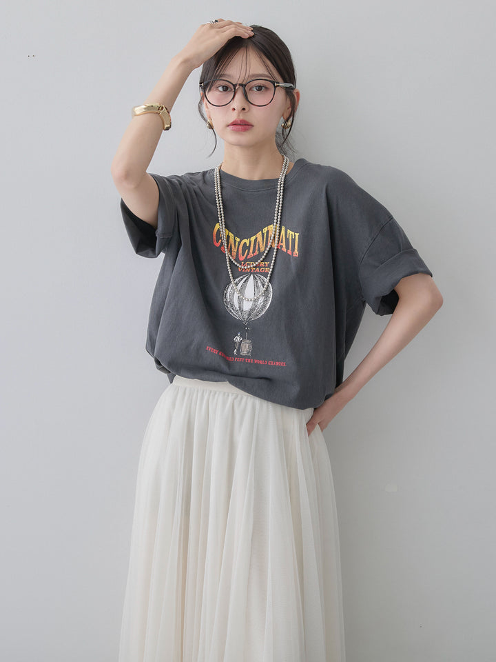 [予約]ヴィンテージライクプリントオーバーTEE/charcoalgray