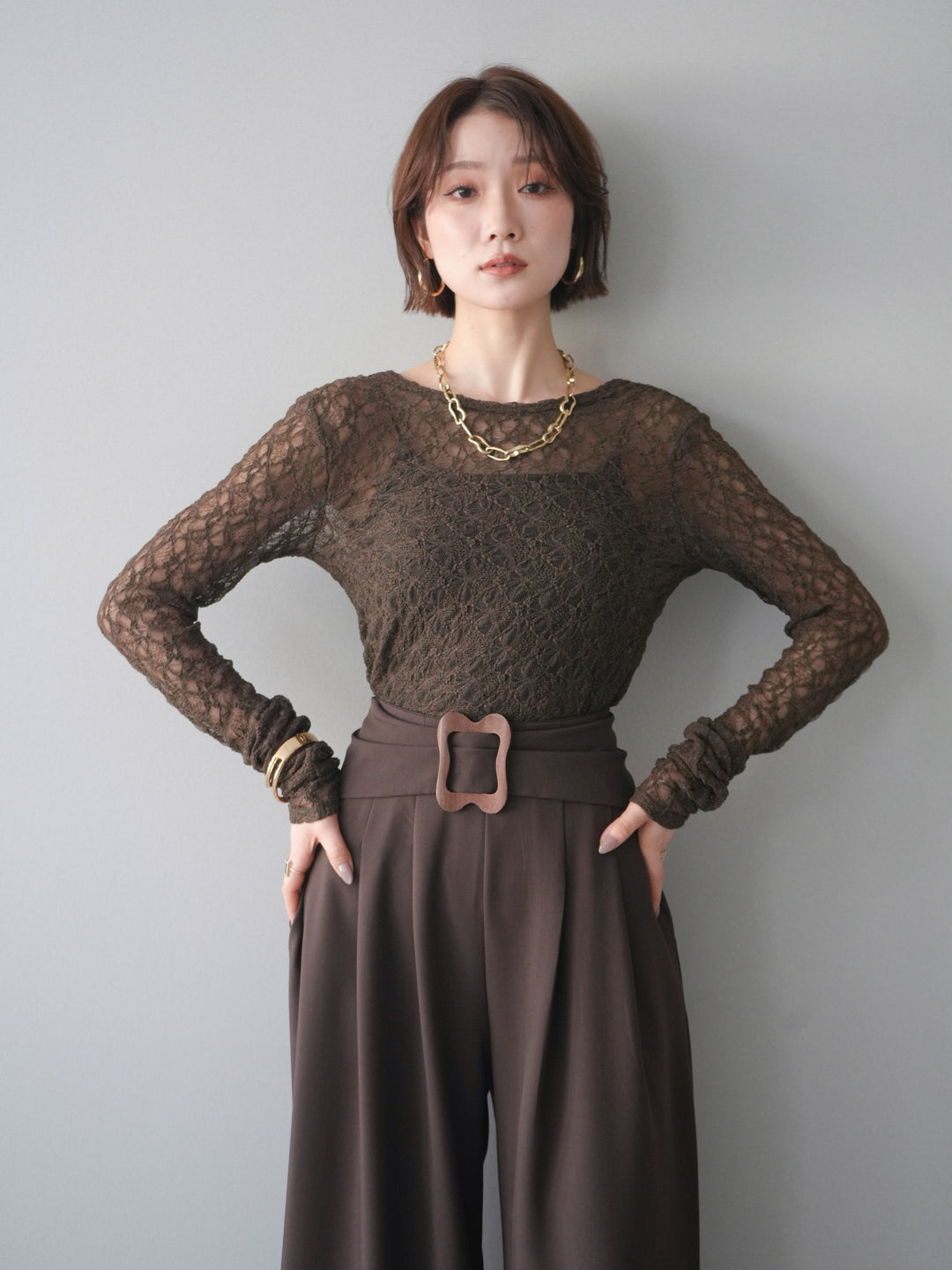 [予約]バックラウンドジャガードレーストップス/brown
