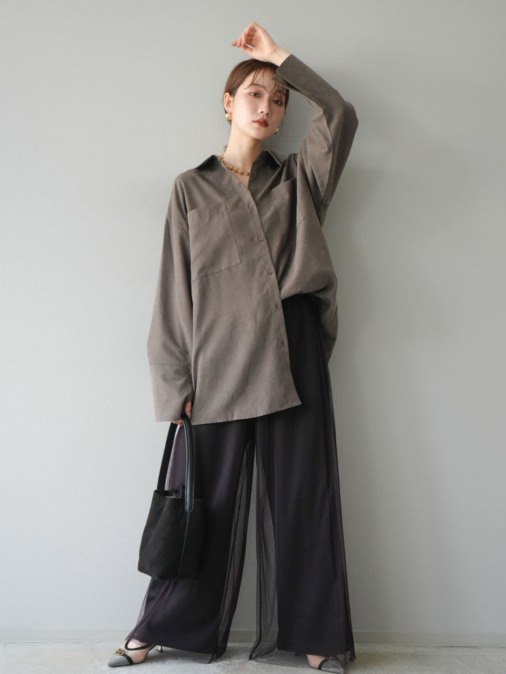 [予約]チュールワイドパンツ/ブラウン