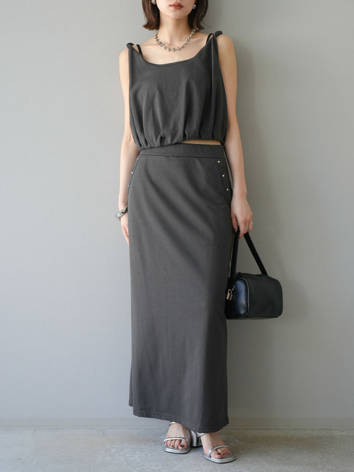 [SET]ミニ裏毛ツイストキャミバルーントップス＆Iラインスカート(2set)