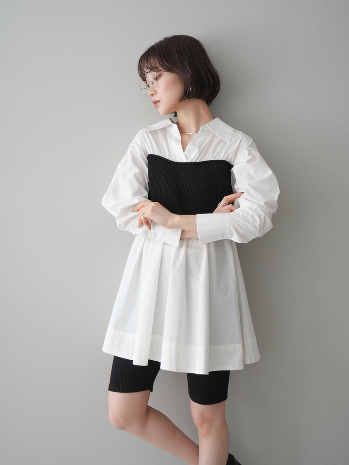 [予約]ニットビスチェドッキングフレアシャツチュニック/offwhite