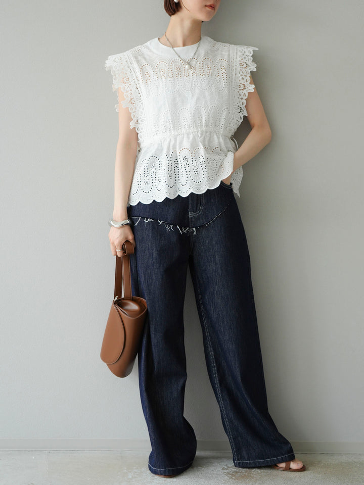 [予約]スカラップ刺繍レースブラウス/ホワイト