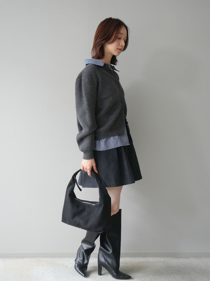 [予約]ベルト付きタックミニスカート/charcoal